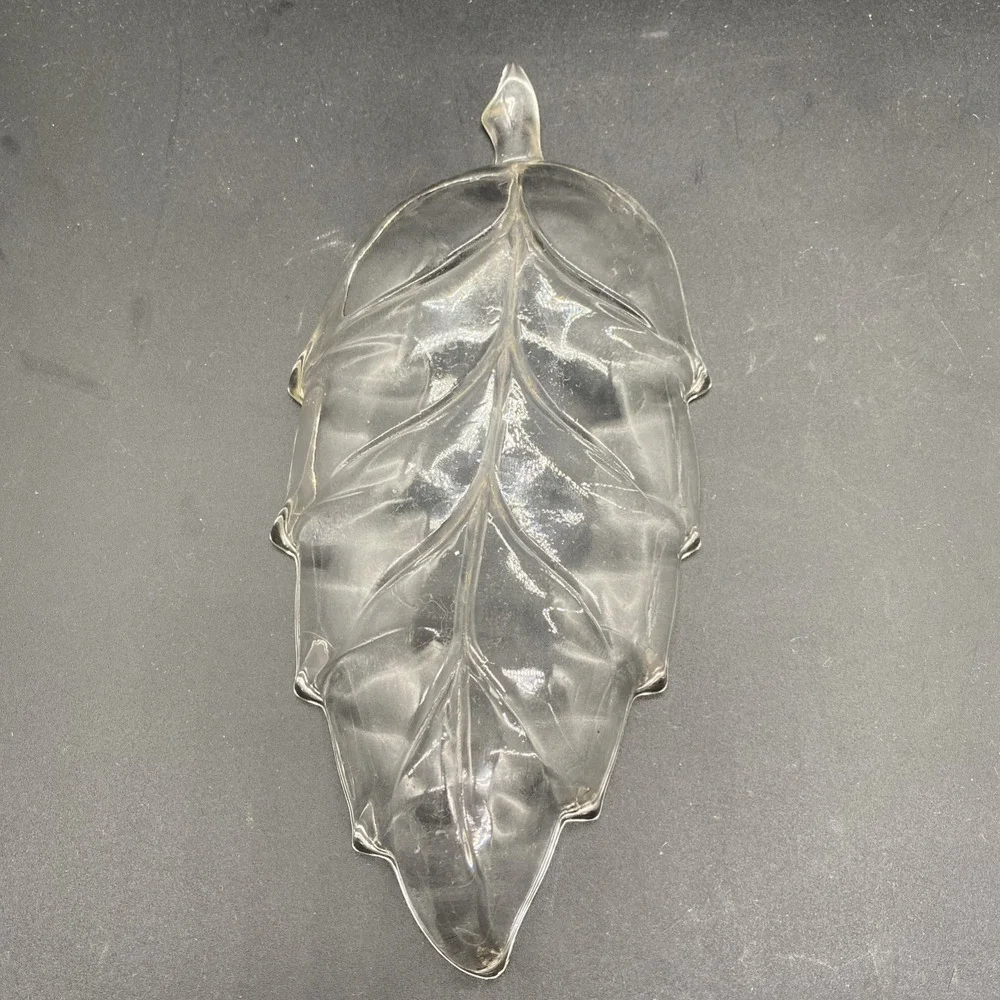 VTG Lot 2 Hazel Atlas Leaf Shaped Relish Dish Nut Candy Clear Glass